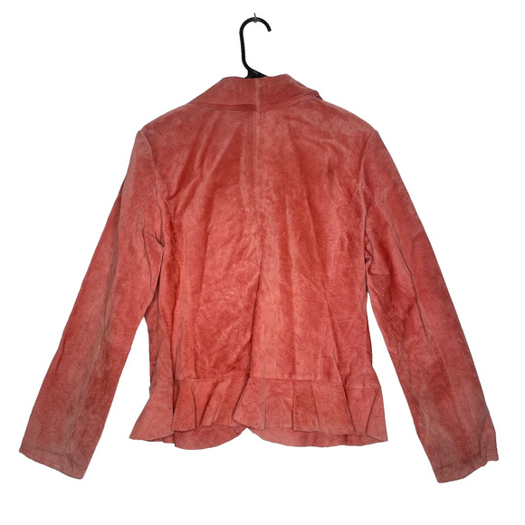 Vintage Pink Suede Leather Jacket Size 10 Peplum Western Cowgirl Mod Indie - Picture 2 of 11